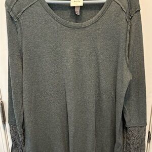Knox Rose Charcoal Long Sleeve sweater Top with Lace Accents